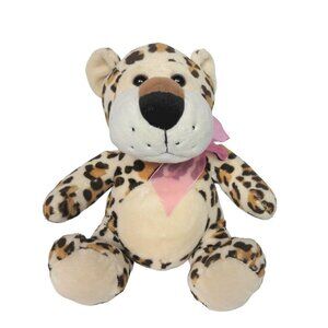 Caltoy Valentines Day Leopard Cheetah Cat Pink Bow Plush Stuffed Animal 8"